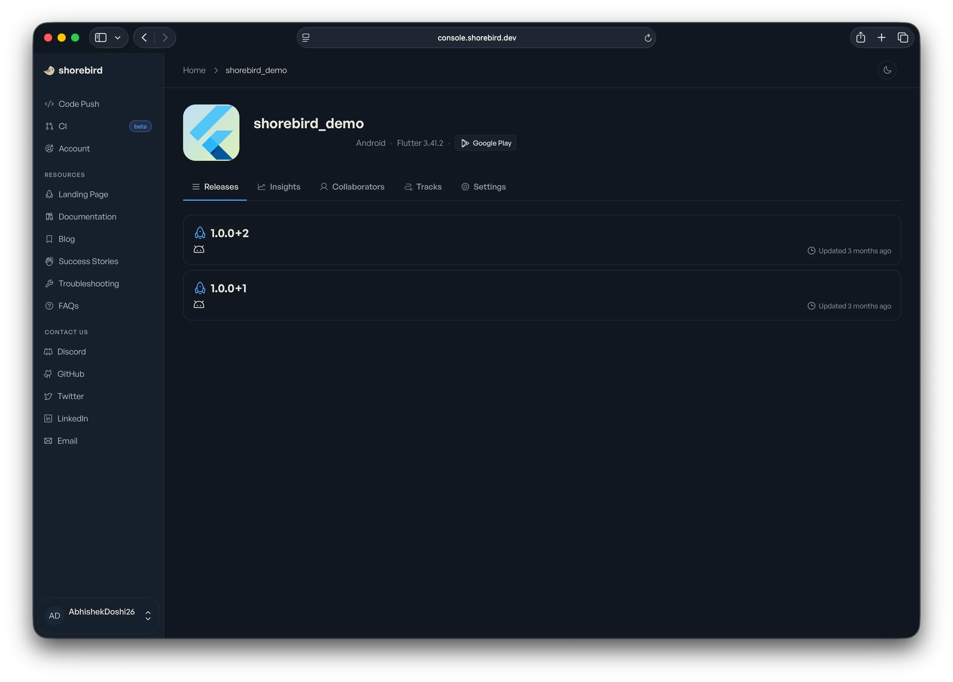 Shorebird Console List Releases