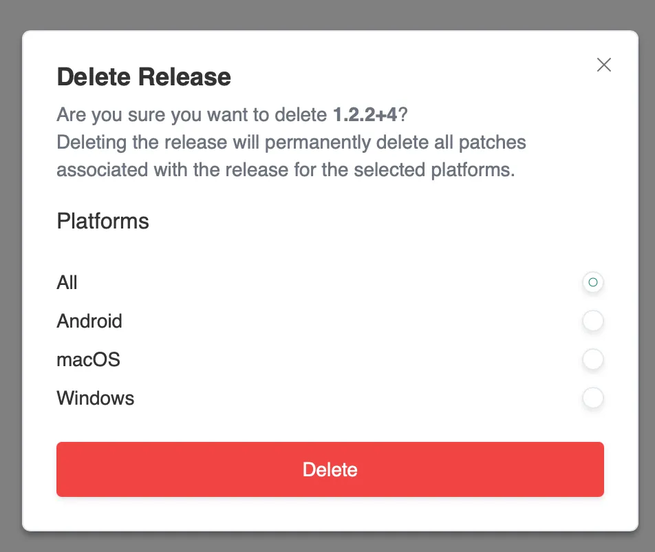 Release Delete Platform Confirm Dialog in Shorebird Console